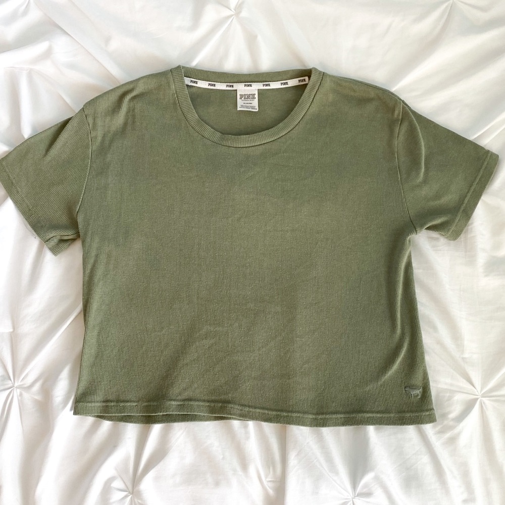 VS PINK Green Cropped Tee